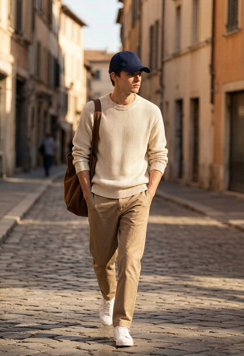 Hombre con gorra azul marino